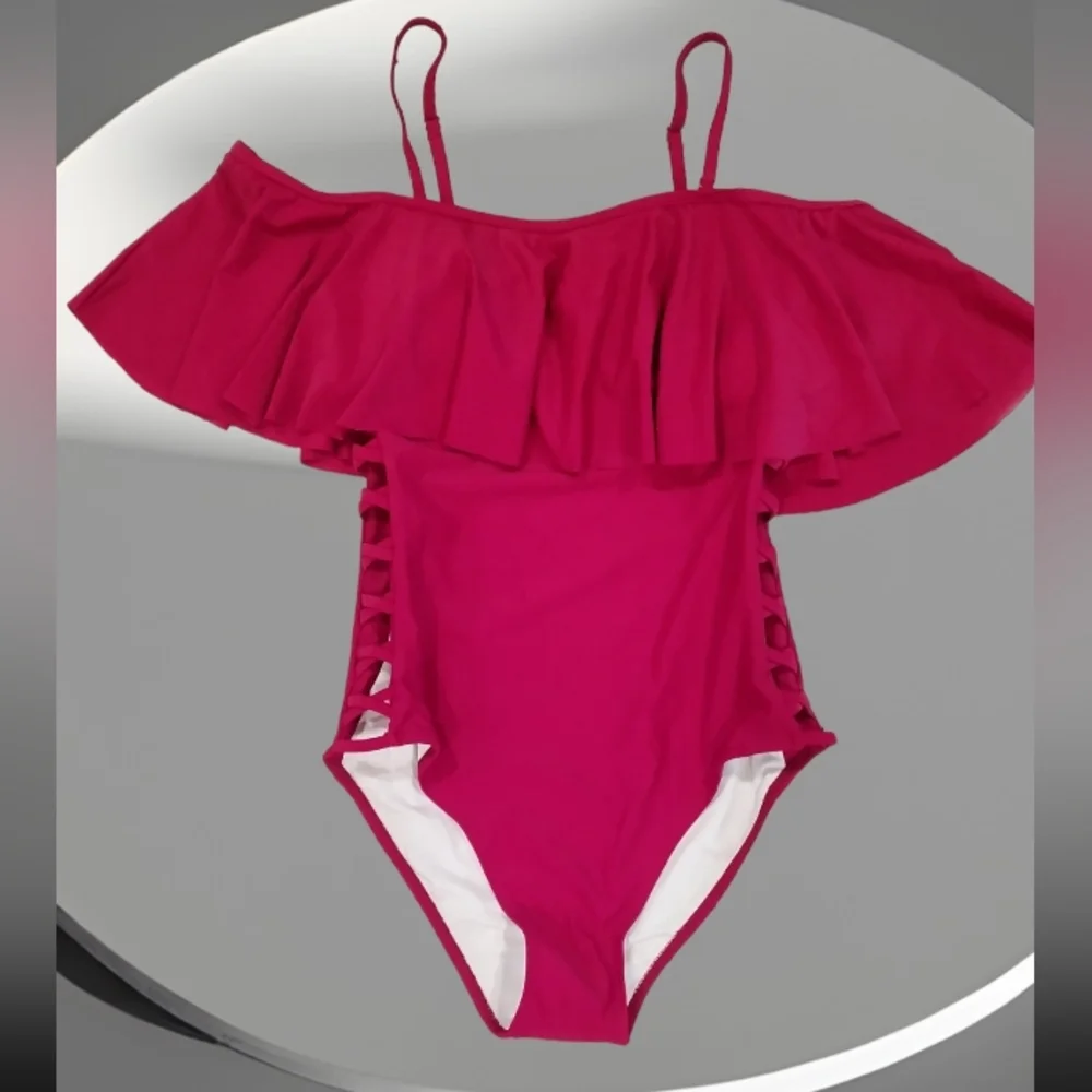 Holipick Maroon Off-Shoulder One Piece Swimsuit (Tummy Control) – M - Picture 2 of 6